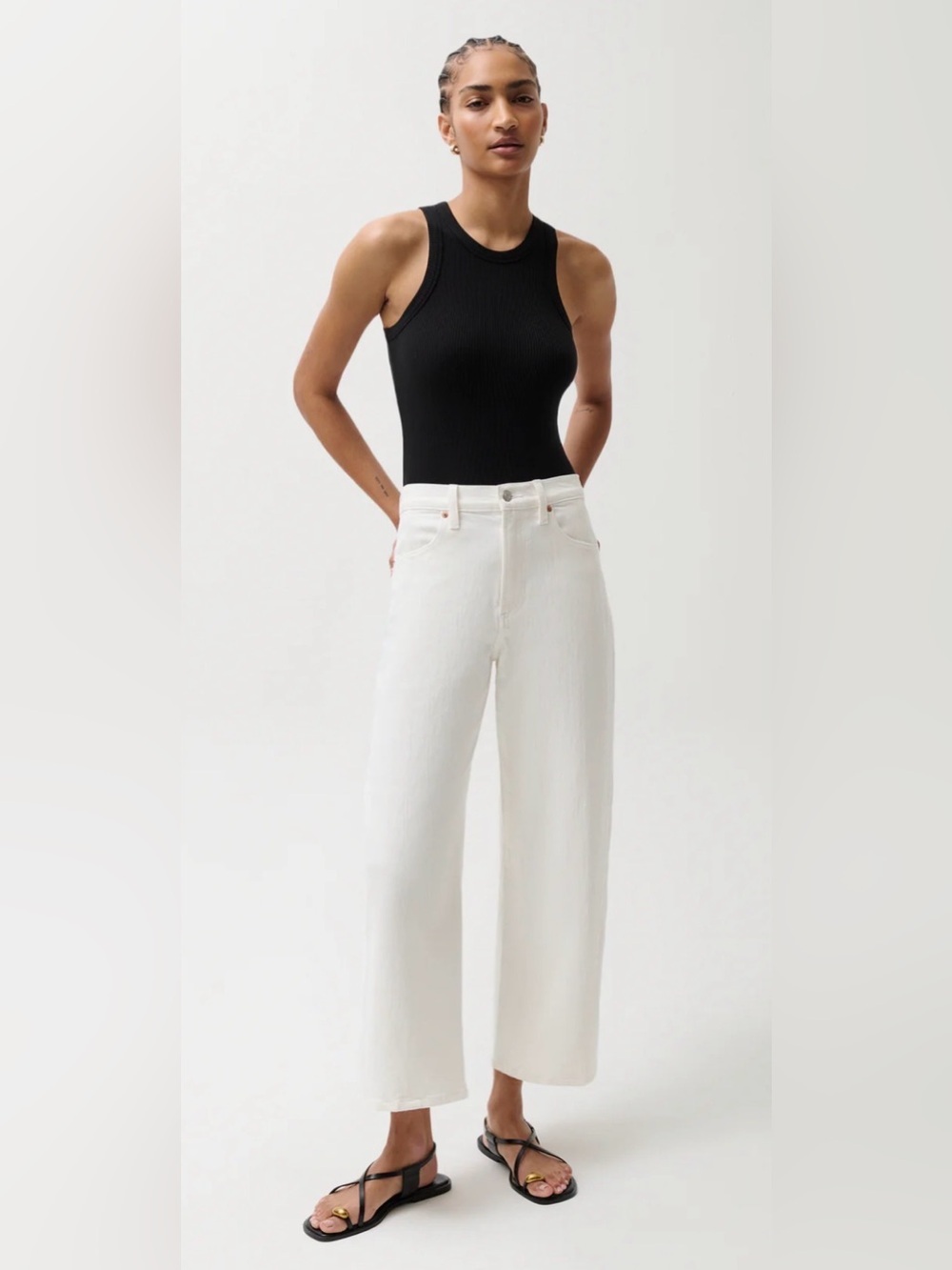 NWT Pistola Kyra High Rise Bowed Ankle Jeans Antique White Ivory Barrel Wide 29
